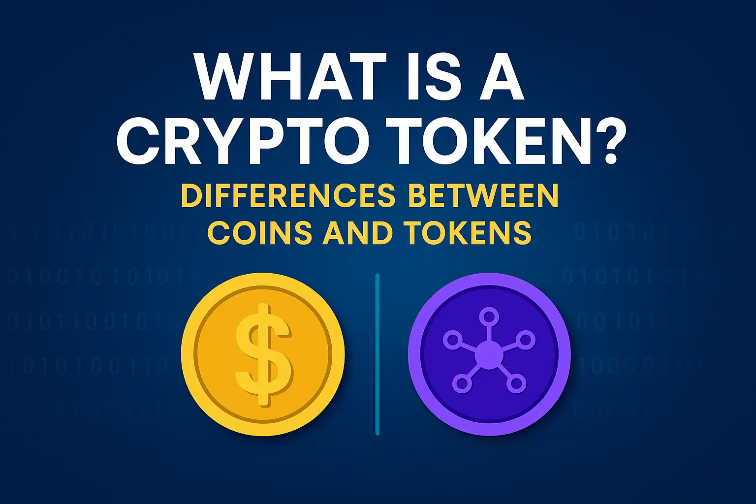 Illustration explaining what a crypto token is with visual icons representing Ethereum, DeFi, NFTs, and smart contracts